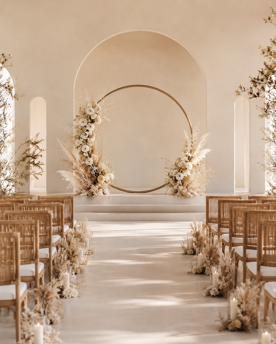 Ceremonia de boda minimalista con arco decorado