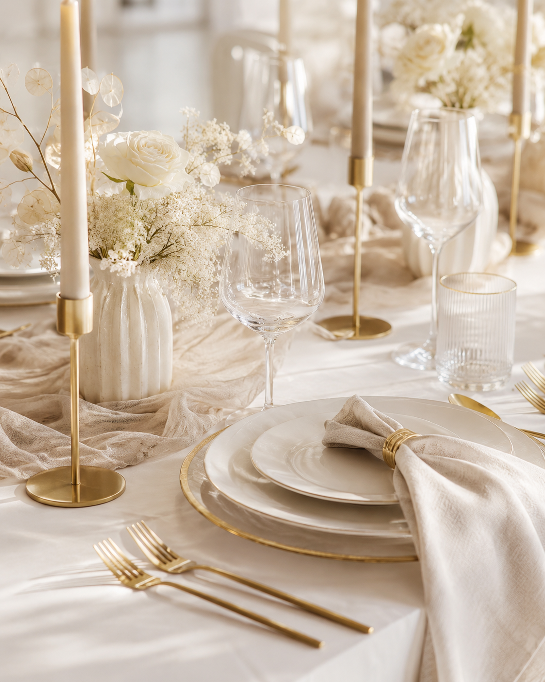 Detalle elegante de boda con toques dorados