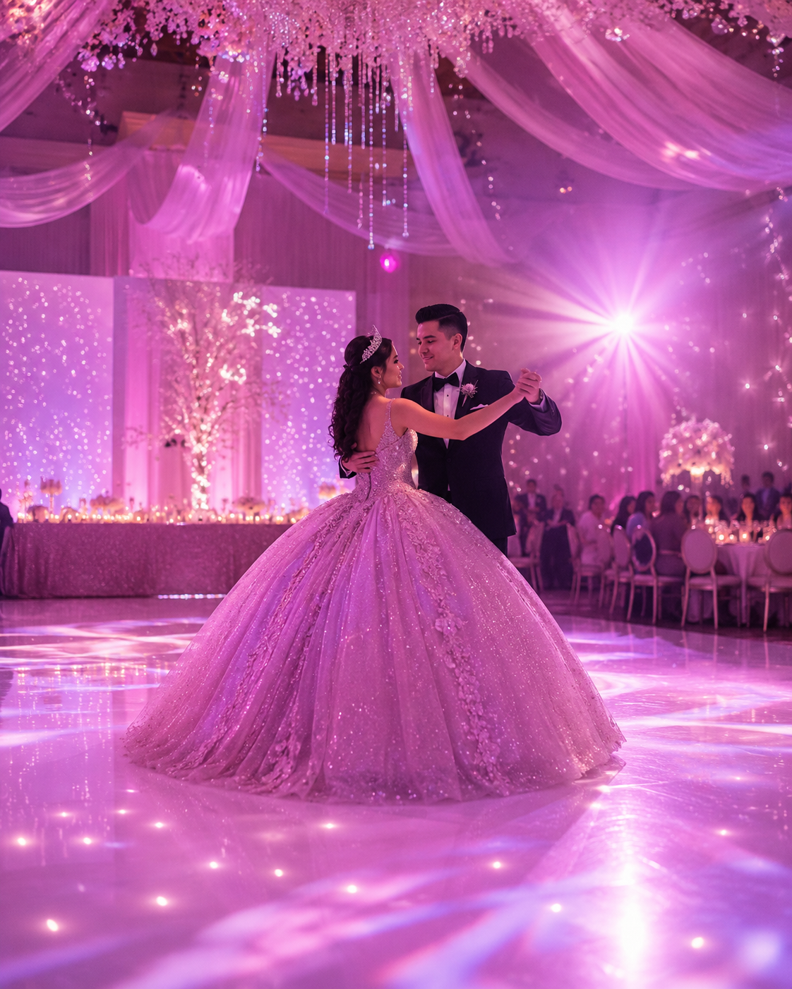 Baile elegante en sal&oacute;n brillante