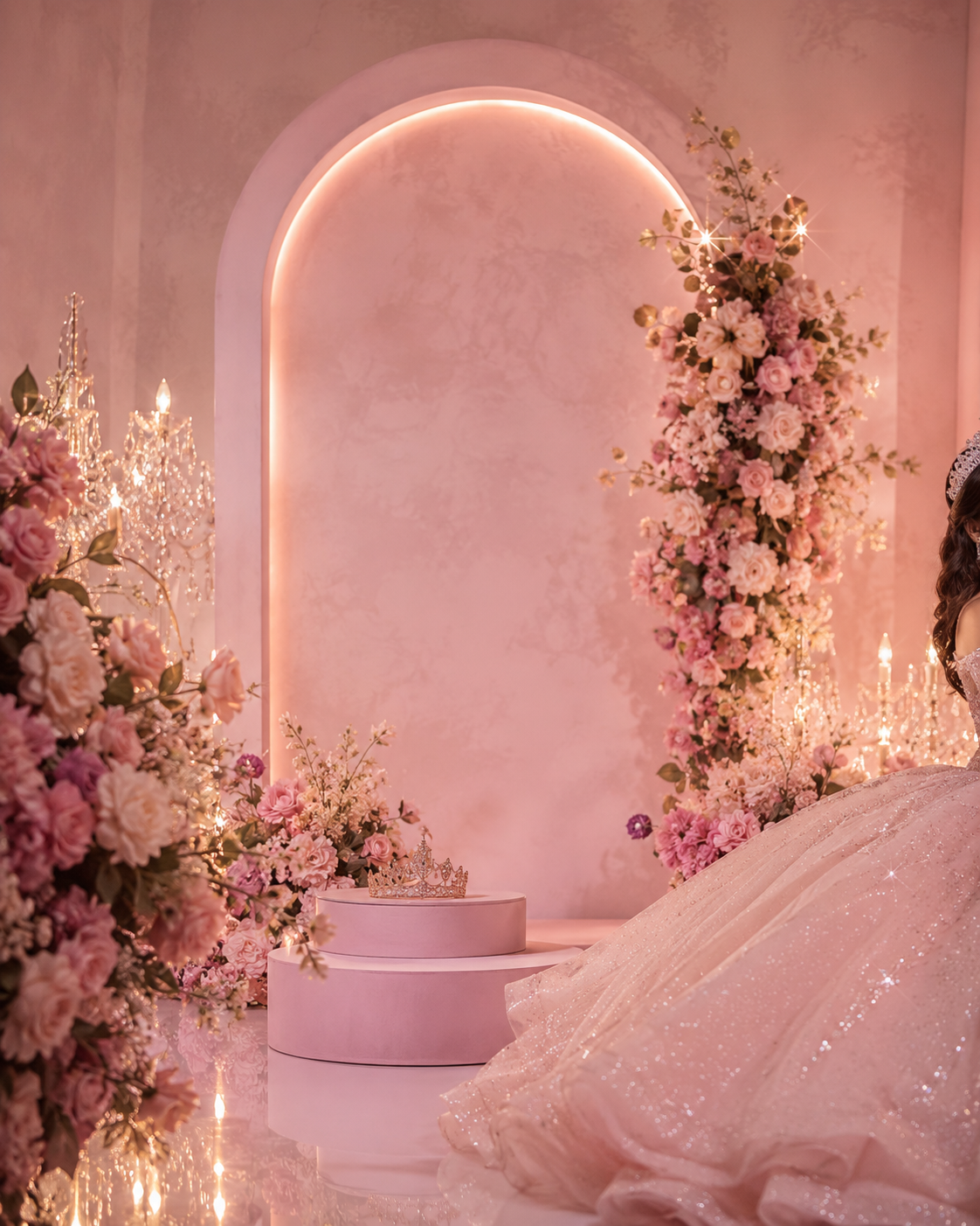 Escena de princesa con flores y brillo